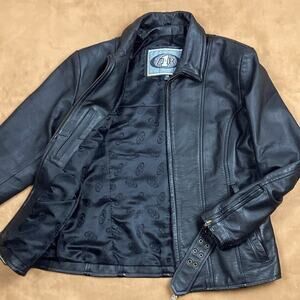 Z1R Women’s Motorcycle Leather Belted Jacket Full Zip Size 14
